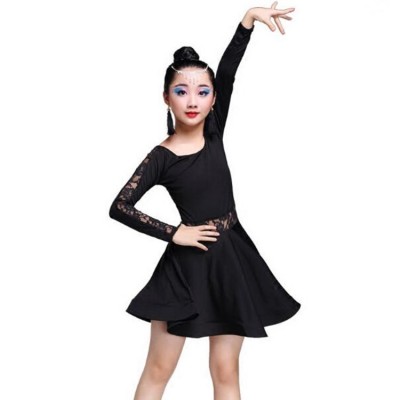 Kids lace latin dress for girls children black  chacha rumba samba dresses school show competition stage performance outfits dancewear