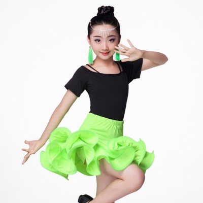 Kids latin dress for girls competition green fuchsia stage performance chacha salsa rumba dance outfits