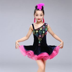 Kids latin dress  for girls velvet competition stage performance competition modern dance ballroom dress