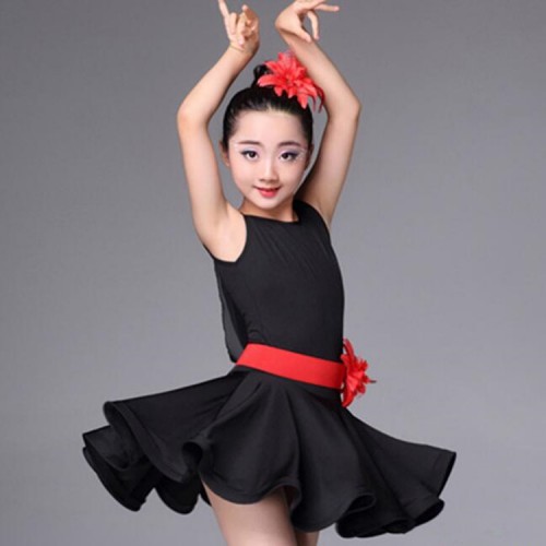 Kids latin dresses for girls black pink blue competition stage performance salsa chacha rumba practice dancing dresses