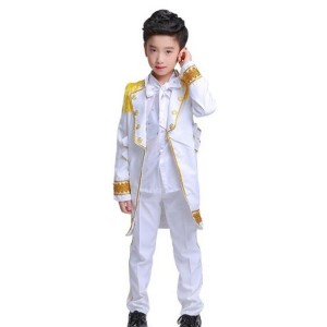 Kids singers jazz dance outfits for boy white stage performance competition hiphop singers chorus drummer dancing costumes