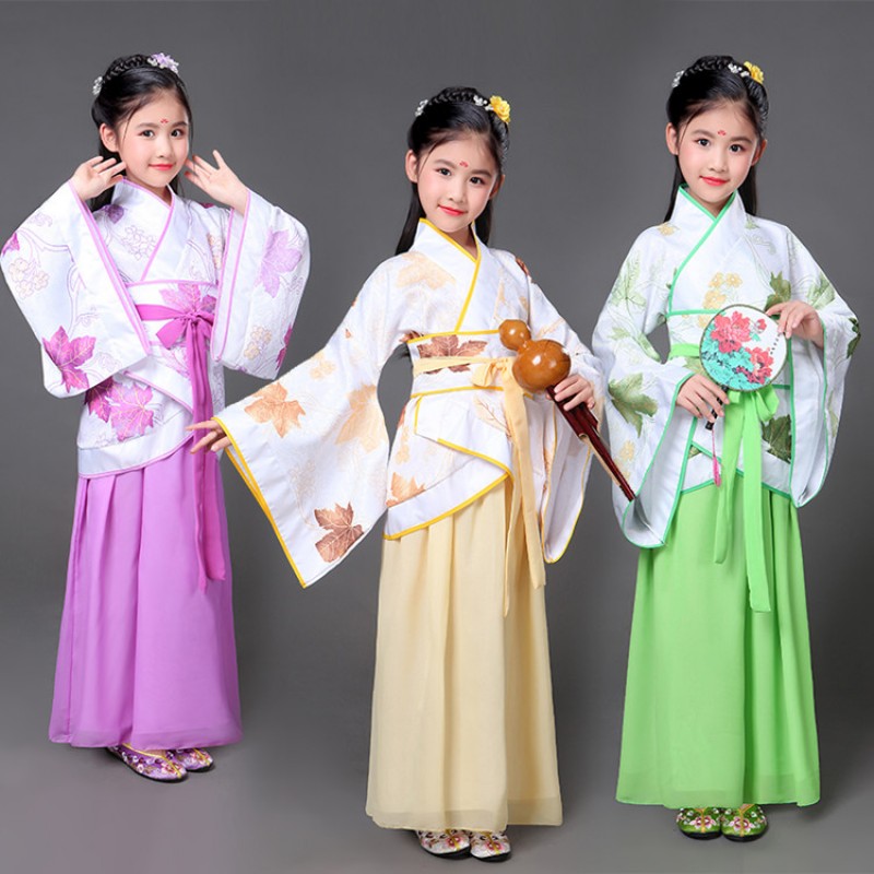 Kids traditional chinese folk dance costumes for girls korean hanfu kimono anime cosplay performance robes dresses