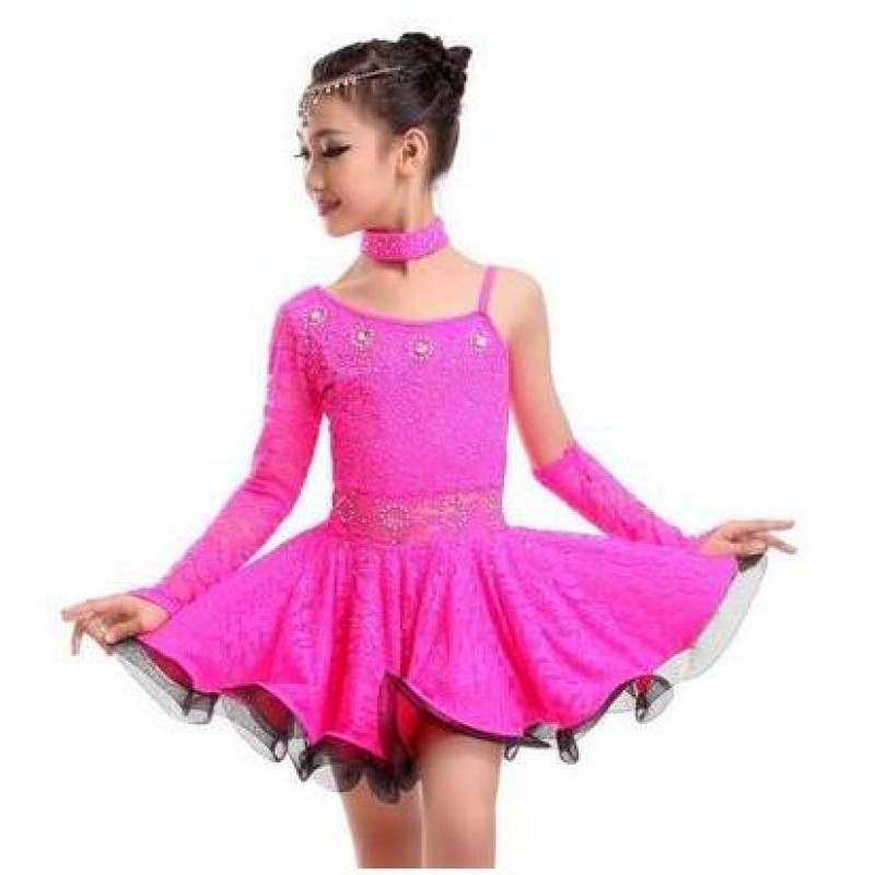 Latin Dance Dress Children With Hand sewing Stone Girls Dance Dress Kids Ballroom Dance Competition salsa dance dress