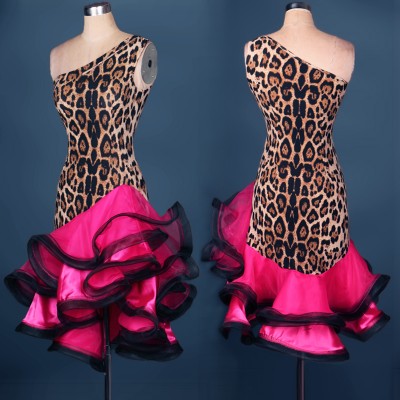 Latin Dance Dress Women Sex Cha Cha/Rumba/Samba/Tango Dance Skirt leopard Sequin Vestido De Baile Latino