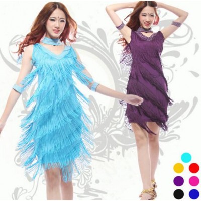 Latin Dance Dresses Suits Women/Girls Sexy Fringes long Skirt Ballroom/Tango/Rumba/Latin Dresses Clothings For Dancer