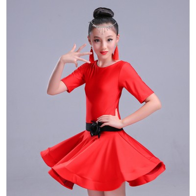Latin dress for kids children red black stage performance ballroom salsa rumba dance dress