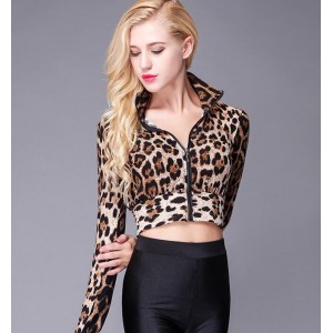 Leopard women's hiphop dance tops female competition stage performance jazz singers dancers dancing jacket tops 