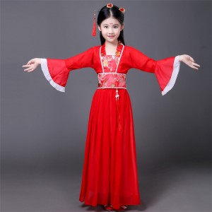 Light pink purple yellow red  girl's kids children ancient Chinese traditional folk fairy princess dance film photos cosplay dresses costumes
