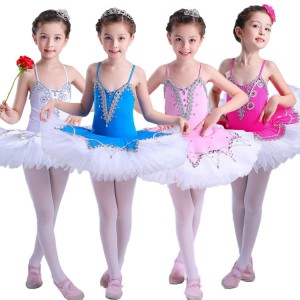 Light pink turquoise fuchsia white modern dance girl's kids children performance ballet tutu swan lake dance costumes dresses