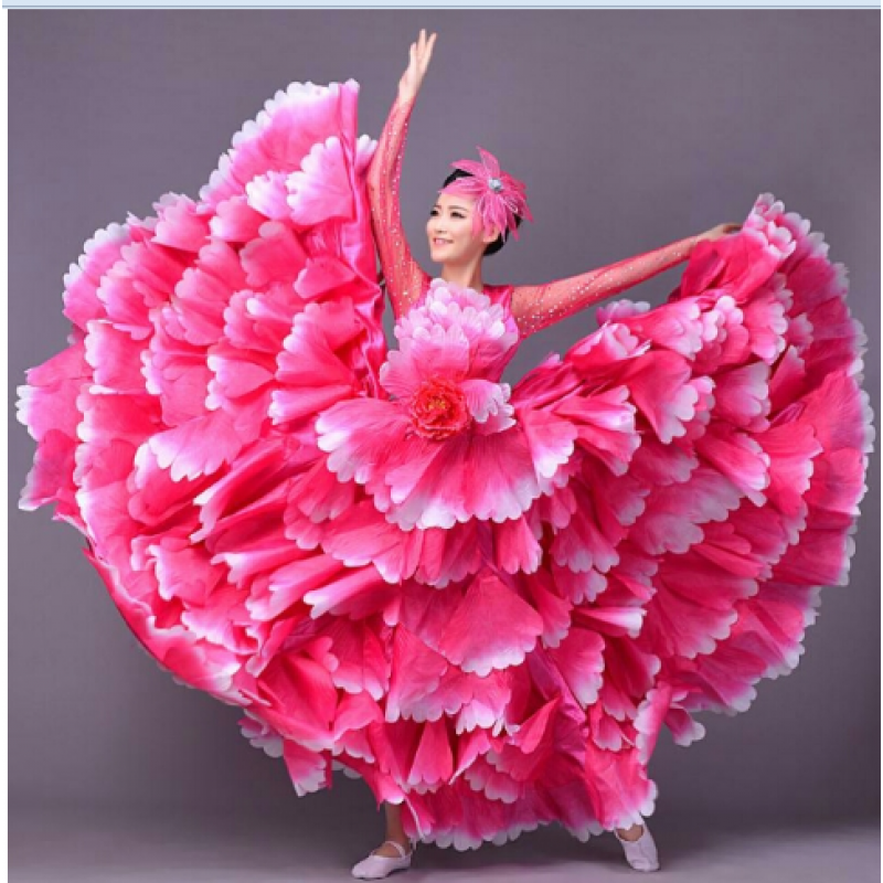 Long sleeves Flamenco dance costume expansion skirt costume wear petal skirt spanish flamenco dress