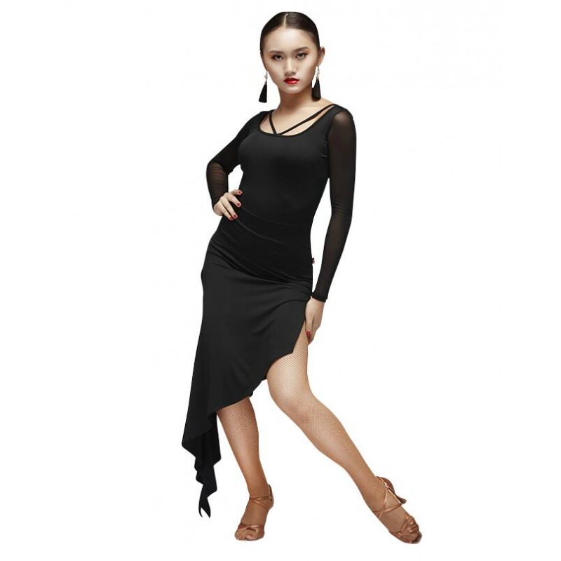 Long sleeves Latin Dance Dress Tassel Elegant Sexy Women Tango Ballroom ...