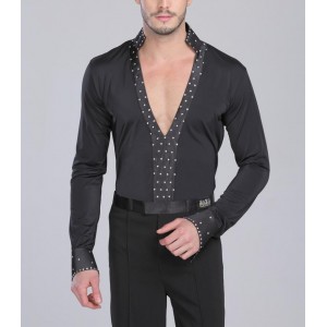 Men Latin Shirt Adult Latin Dance Tops Clothing For Dance Deep V-Neck Man Long Sleeve Dance Dress Waltz/Tanto/Rumba Dancewear