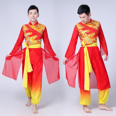 Men's Chinese folk dance costumes stage performance dragon china cosplay competition dancing outfits costumes