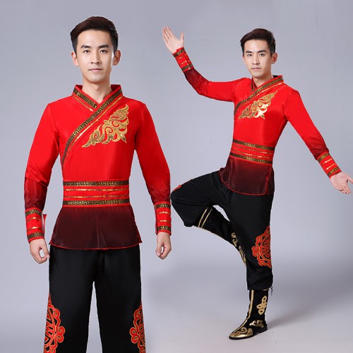 Men's male Mongolian Chinese folk dance costumes ancient traditional han competition stage performance dancing costumes robes