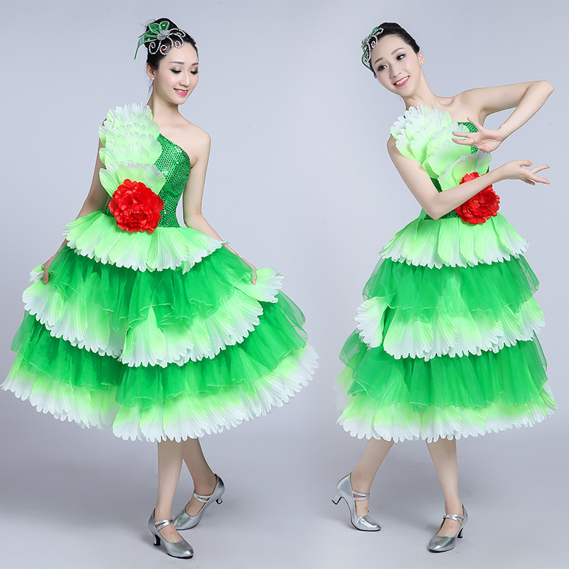 Modern dance dresses girls women's female competition stage performance singers dancers cosplay petal dresses