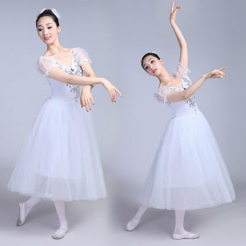  modern dance White turquoise light pink women's stage performance gymnastics ballet dance dresses costumes
