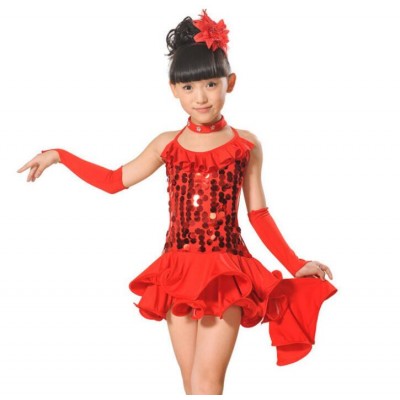 New  turquoise black red yellow Performance Stage Sequined Jazz Ballet Latin Girls Kids Children Dancewear Dance Tutu Dresses