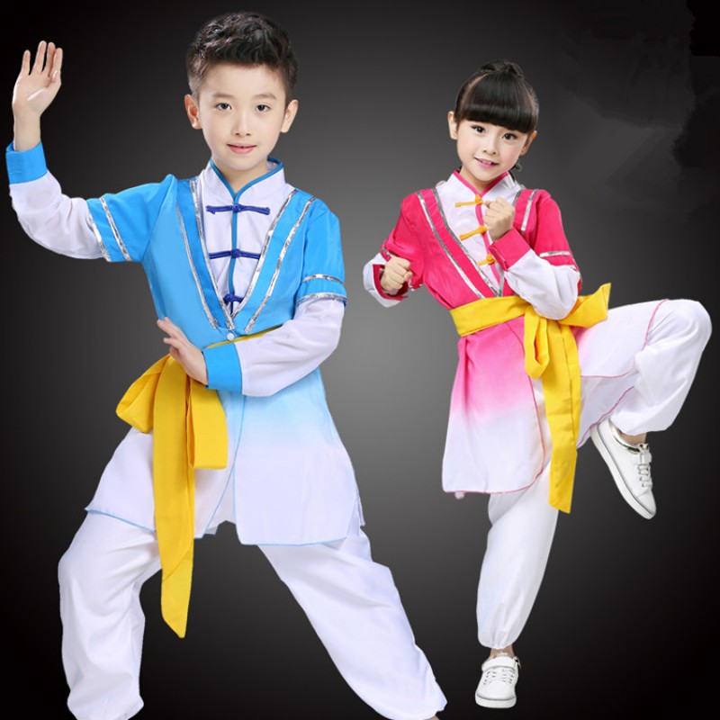 Pink blue Children Adult Girl Taekwondo Wushu Costume Kimono Judo Clothing Chinese Kung Fu Suit Tai Chi Clothing Martial Art Uniform