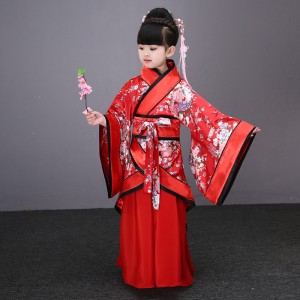 Pink red blue children traditional ancient chinese clothing for girls hanfu dance costumes folk costume kids tang fairy dress kid opera
