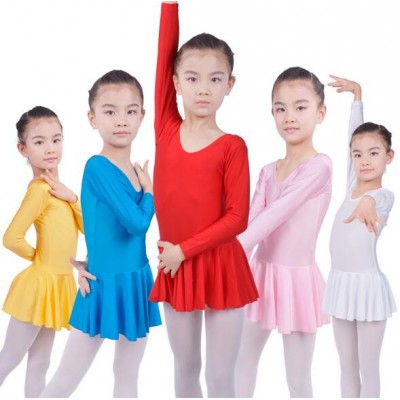 Pink red blue Long sleeved Spandex Gymnastics Leotard Ballet Dancing tutu Dress Kids Dance Wear Skating Dresses for Girls