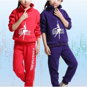 Purple red black hoodies cotton competition girls school competition hip hop jazz dance clothes outfits