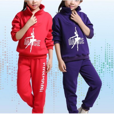 Purple red black hoodies cotton competition girls school competition hip hop jazz dance clothes outfits