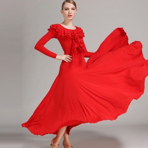 Purple red green long length big skirted women's girl's flamenco competition professional ballroom dance dresses