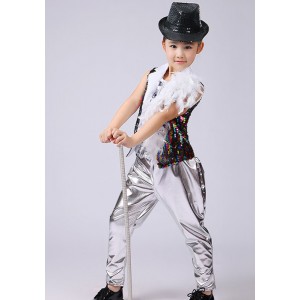 Rainbow Children Shelf Drummer Boy Hip-hop Sequins Costume Jazz Dance Stage Performance Clothing Children's Modern Dance Performance