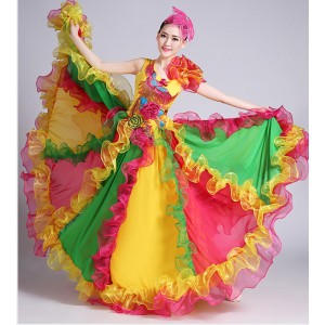 Rainbow colored flamenco skirt Chorus party performance Spanish Senorita Flamenco Dancer Fancy Dress Costume /Spanish Flamenco Dance