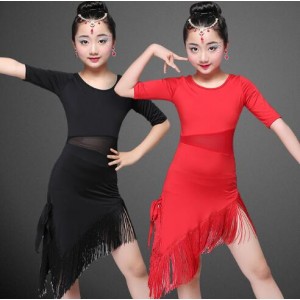 Red black Modern Girl Latin Dance Dress For Girls Cha Cha Dress Ballroom Dancing Dress Girl Competition Dancewear Kids Kid Dance Costumes