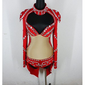  red black One Piece Stage Performance Wear Clubwear Style High Neck Fashion Singer Bodysuits Cotton Fabric Jazz Dance Party Clothes