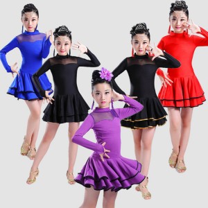 Red black purple blue Children's Latin Dance Clothing for Girls Samba Stage Dress Dancing Dress Girl Latin Dancewear Performance Costume