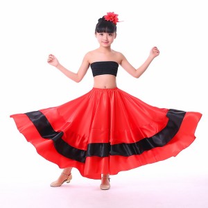 Red flamenco skirts for girls kids Spanish folk bull dance skirts 360,540.720