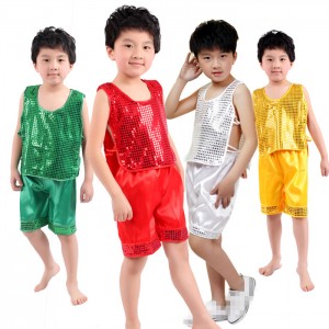red gold white green Boys Sequined Vest Suit Sixty-One Children jazz Performance Clothing Dance Wear 