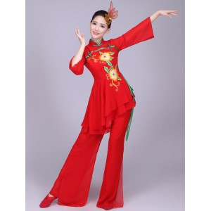 Red Oriental dance costumes women Fan yangko Chinese folk dance Chinese traditional costume Chinese dance costumes