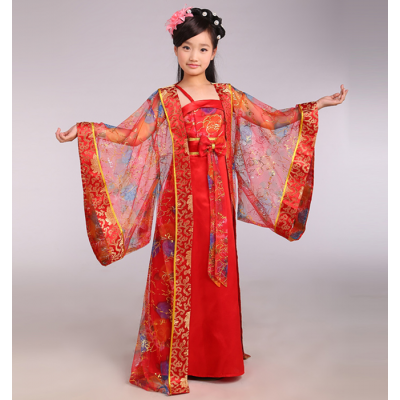Red yellow blue Children Chinese Traditional Costume Girl Princess Royal Dance Dress Ancient Tang Dynasty Costume Kids Hanfu National Costume