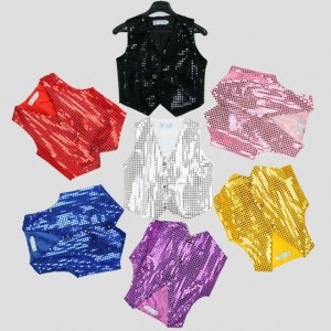 Red yellow Children's clothing Boys Choir students performing Kids hip-hop jazz dance sequined vest Dance wear costumes