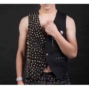 Rivet jazz dance waistcoats men's male competition stage performance night club hipjop singers dancers dancing waistcoats