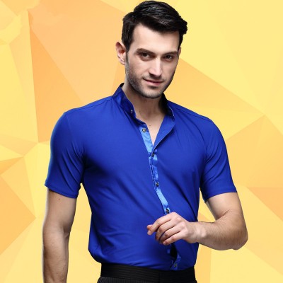 Royal blue Hot Sale New Plus Size Black Waltz Latin Dance Top Men Latin Dance Shirts Men Ballroom Dance Shirt