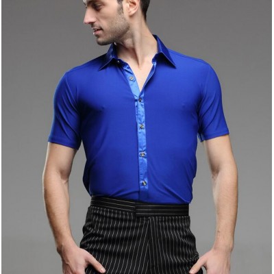 Royal blue Hot Sale New Plus Size Black Waltz Latin Dance Top Men Latin Dance Shirts Men Ballroom Dance Shirts