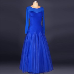 Royal blue red purple long length long sleeves competition performance ballroom waltz tango dance dresses