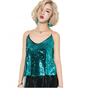 Sequined fashion modern dance jazz vests competition performance singers dancers night club vests tops