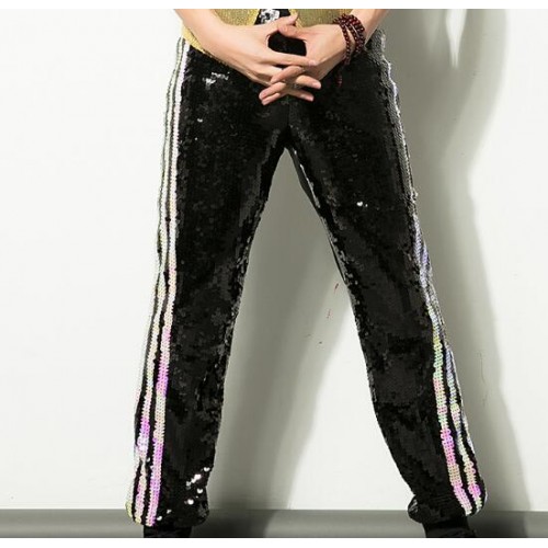 Sequined modern dance hip hop men's male competition stage performance singers dancers dancing pants 