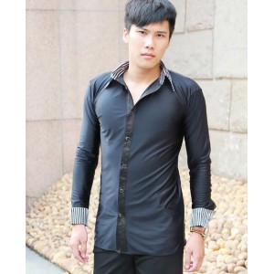 Shirt men's modern dance top slim dance clothes dance Latin long-sleeve shirt