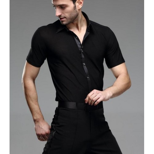 Short sleeves male adult Latin dance SHIRT MENS Latin training shirts modern dance Rumba cha-cha Samba Jive ballroom shirt