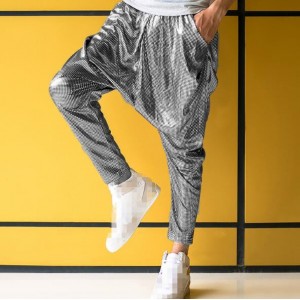 Silver black white men's pants DS costume jazz dance street dance pants Hip hop and performance stage dance haroun pants