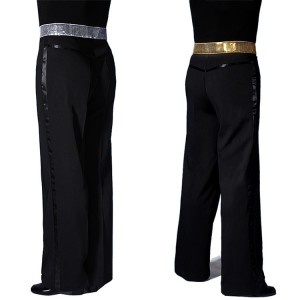 Silver gold sequined paillette waistline men's male competition party show model singers cosplay performance latin ballroom dance pants