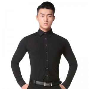 Striped men's latin shirts male men's competition ballroom tango waltz latin dance tops shirts