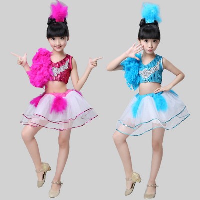 Turquoise fuchsia  Girl Sequin Tutu Dress Tap Jazz Dance Costume Children Stage Wear Outfits costumes