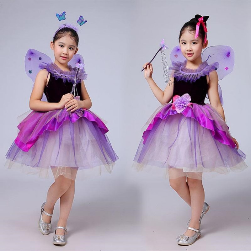 velvet violet girl's kids children new year performance competition cosplay fairy modern dance singers jazz dance dresses costumes
